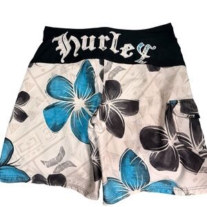 Hurley Blue and Black Floral Swim Shorts